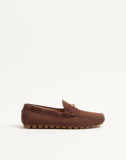 Valentino Garavani - Driver Fastaway Loafer Aus Hirschwildleder - Bark Brown - Mann - Loafers Und Drivers
